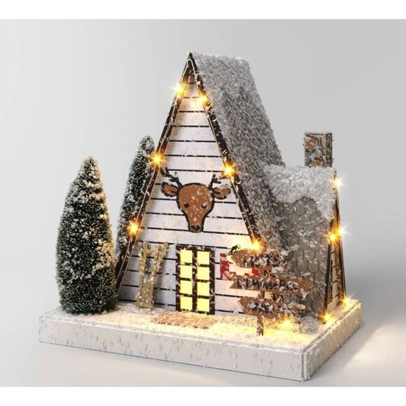 Target Wondershop Lit Paper Ski Lodge Bottle Brush Trees Christmas Village - Picture 1 of 9